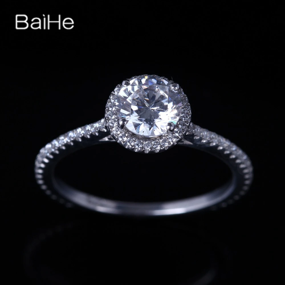 Кольцо BAIHE из белого золота с фианитом и 14 к | Украшения аксессуары