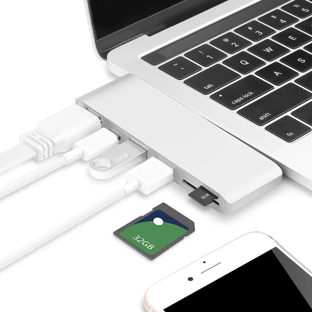 6 в 1 USB C концентратор Многофункциональный Тип C адаптер к HDMI SD/Micro кард-ридер и 2 USB 3,0 порта для нового MacBook Pro 15 16 Air 13