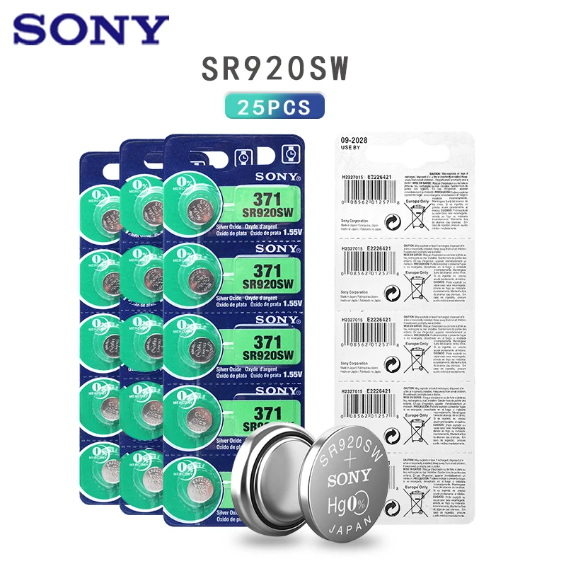 

25pc Sony 100% Original AG6 371 SR920SW 920 1.55V Watch Battery CX69 S21 605 SR920SW 371 Button Coin Cell MADE IN JAPAN