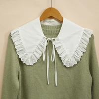 royal style women girls cotton fake collar shawl wrap hollow out floral lace ruffledtrim necklace pointed triangle lapel blouse