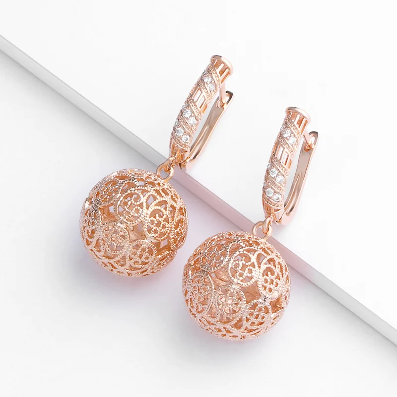 

Hollow Ball Carved Rose Gold Long Dangle Earrings For Women Natural Zircon Carved Drop Earrings Wedding Statement Jewelry ersp88
