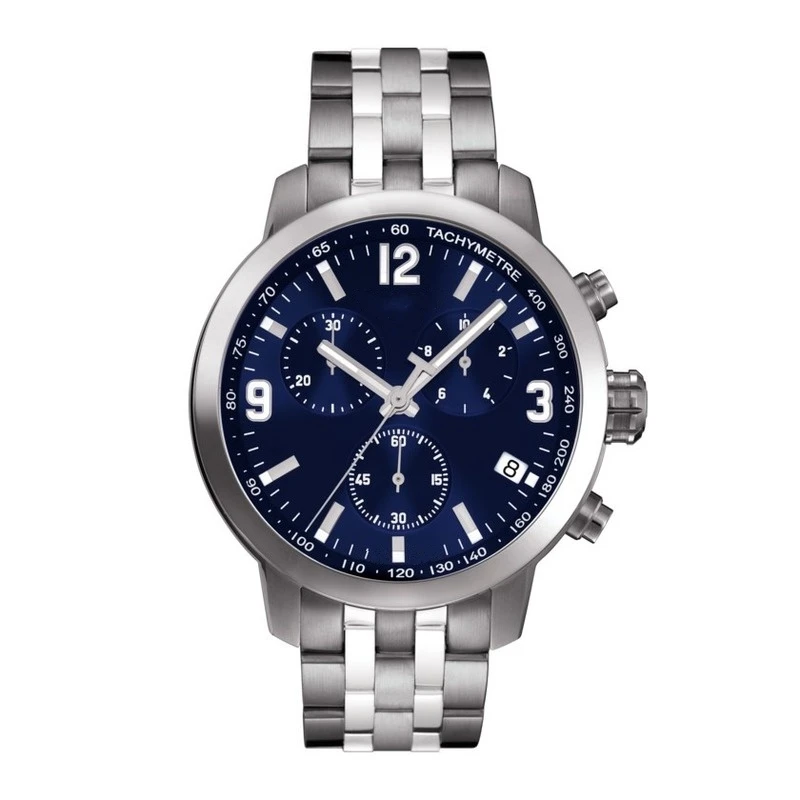 

High-end Men's Quartz Watch Chronograph Stainless Steel Blue Dial Sapphire Glass