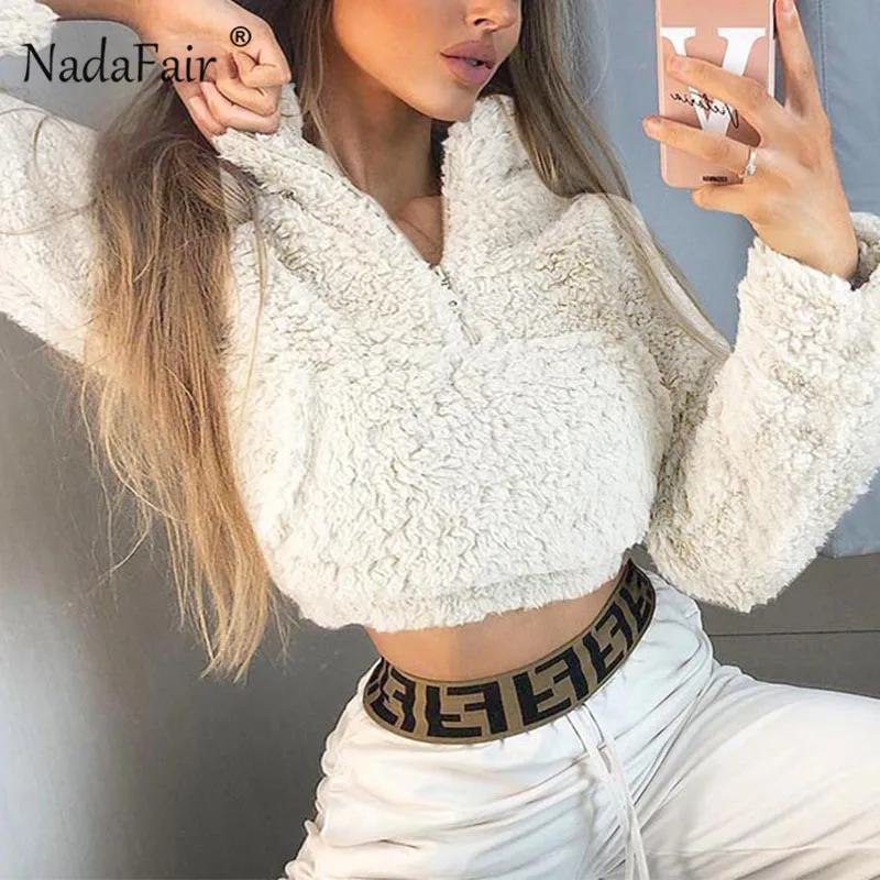 Укороченная Толстовка Nadafair с длинным рукавом Женская Повседневная осенне зимняя