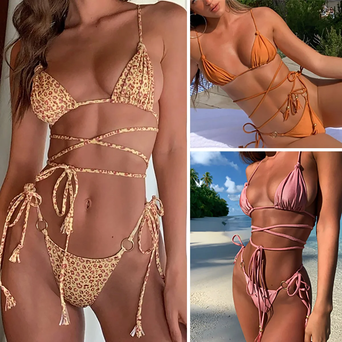 

Sexy Bikini Push Up Triangle Bikinis Women Brazilian Swimwear Wrapped String Bandage Bathing Suit Women Biquini Femme Beach Wear
