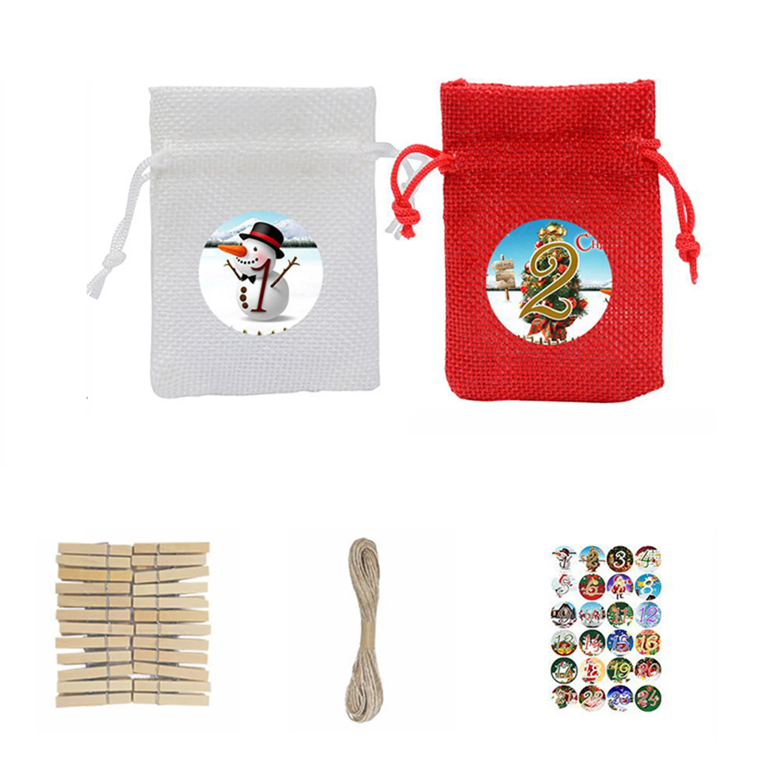 

24pc Christmas Linen Bags with Drawstrings Christmas Burlap Goody Gift Bags Snowman Christmas Tree Moon THJ99