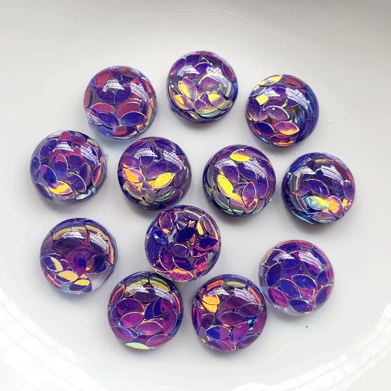 Purple 12 мм кристалл круглый смолы Flatback с лошадью из стразов глаз блесток заполнение камни не горячей фиксации Алмазный страз для DIY ремесла 30 шт - Цвет: Purple