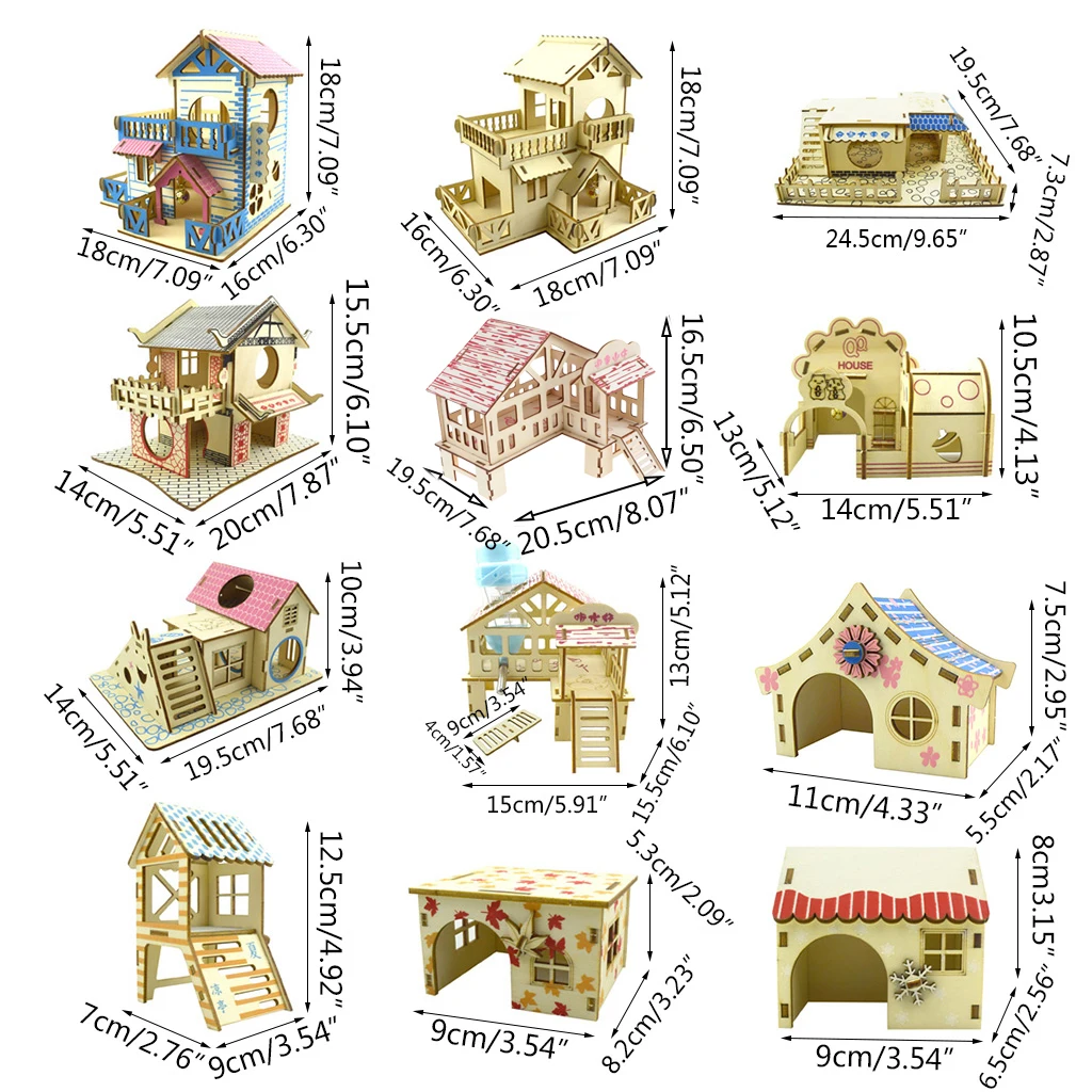 

Hamster Hideout Wooden Hut Small Animals Double Layer Villa Rat Room House Cage