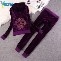 yiciya 2021 velvet water drill broach embroidered sportswear in autumn and wintermettracksuit womencrop toptrouserspant