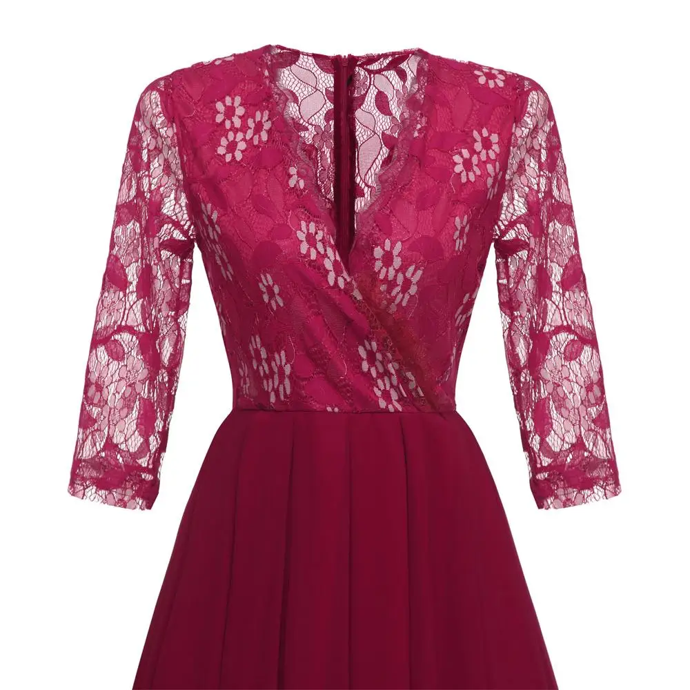 Женское кружевное шифоновое длинное платье макси с v образным вырезом для