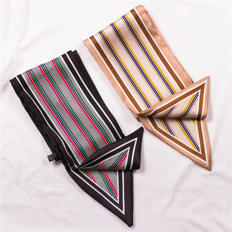 

Женский Шелковый облегающий шарф с принтом в полоску, модные шарфы для шеи для женщин, маленькая повязка для волос, женский платок, сумка для...