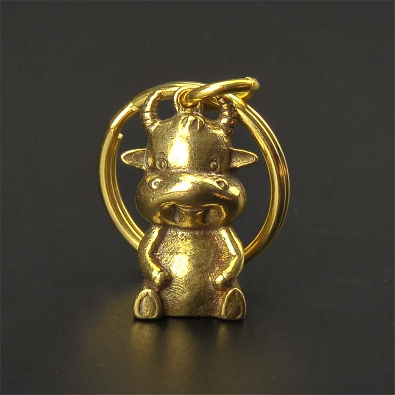 Брелок из чистой меди с милым мультипликационным быком подвеска латуни скот