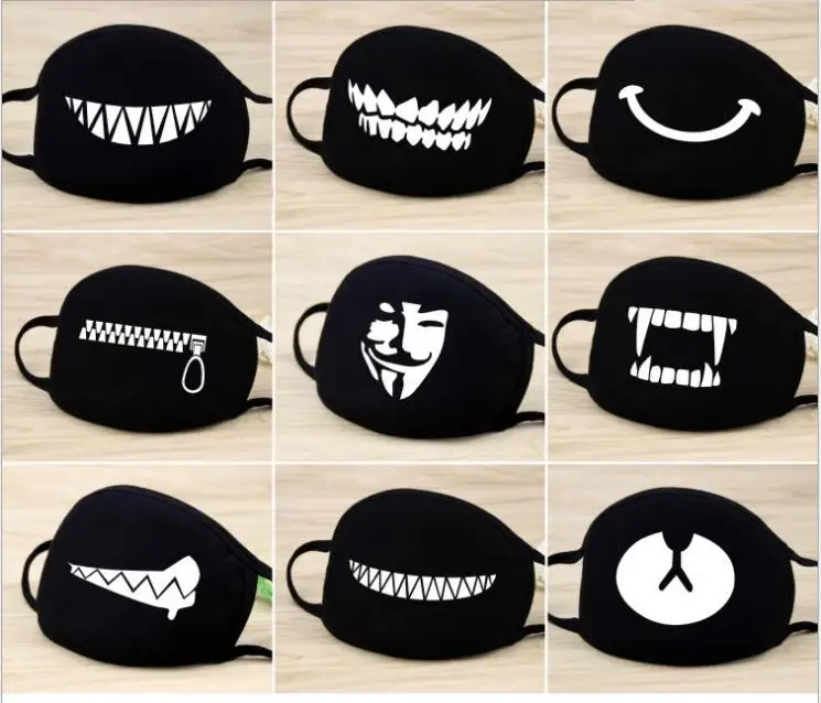 Новая модная черная хлопковая маска для лица унисекс с мультяшным рисунком милая
