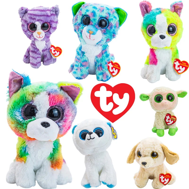 

15 см, TY Beanie большие блестящие глаза, белая собака, кошка, плюшевые набивные животные, коллекционная игрушка, Рождественский подарок на день р...