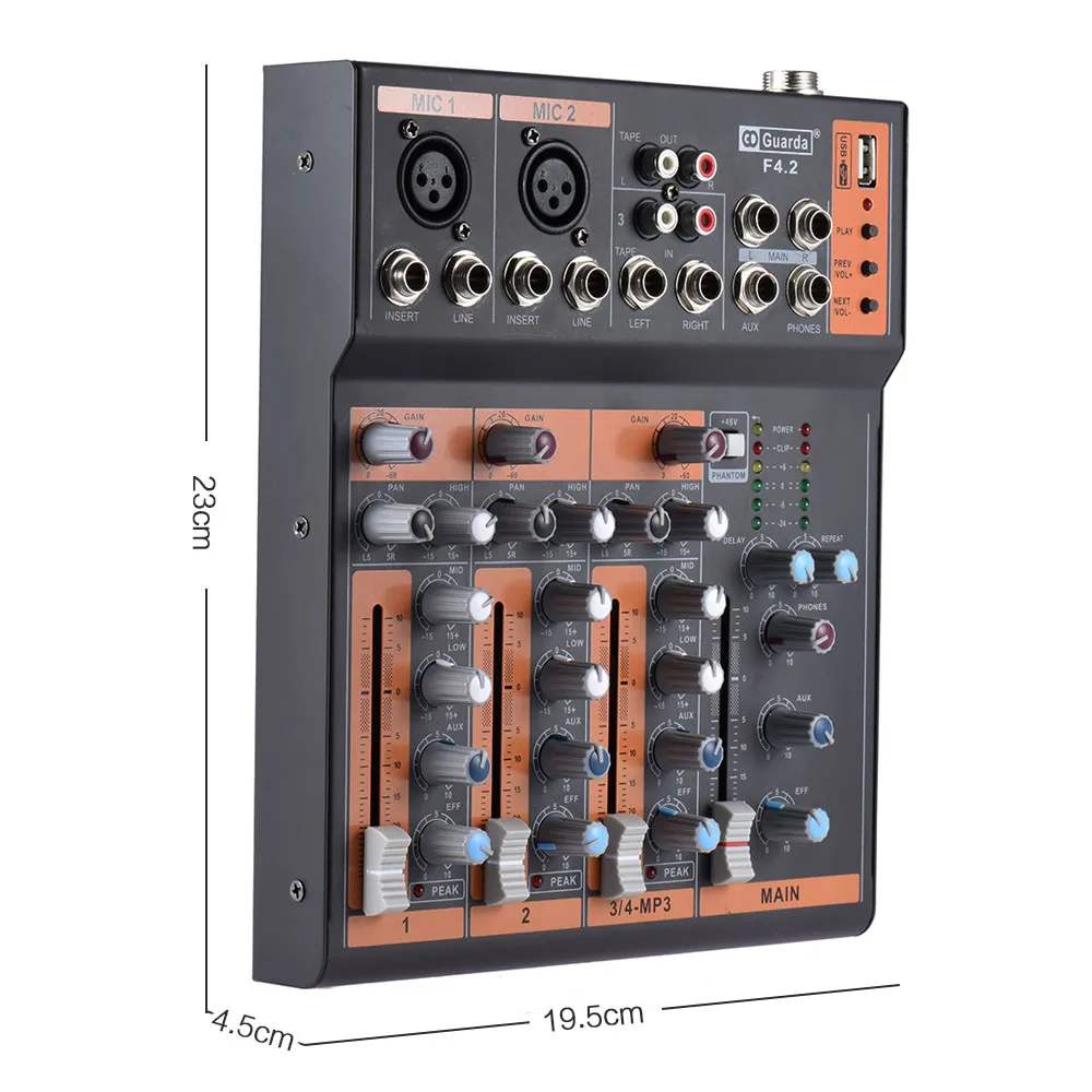 Портативный 4 канальный микрофон линейный аудио миксер микшерный пульт 3