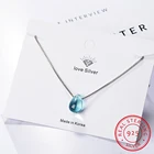 Ожерелье с подвеской в виде капли воды из настоящего синего кристалла, серебро 925 пробы, ожерелье-цепочка до ключиц для женщин, подарок для девушки