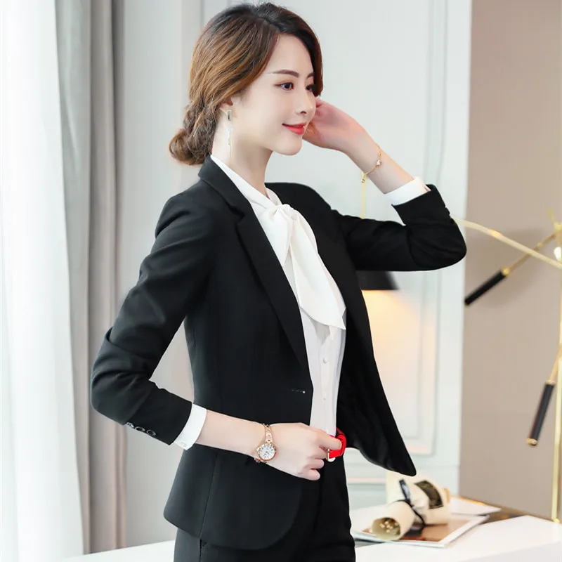 IZICFLY Spring Autumn New Womens Suits Blazer With Pants Two Piece Set Work Wear Elegant Business Office Uniform Style Gray