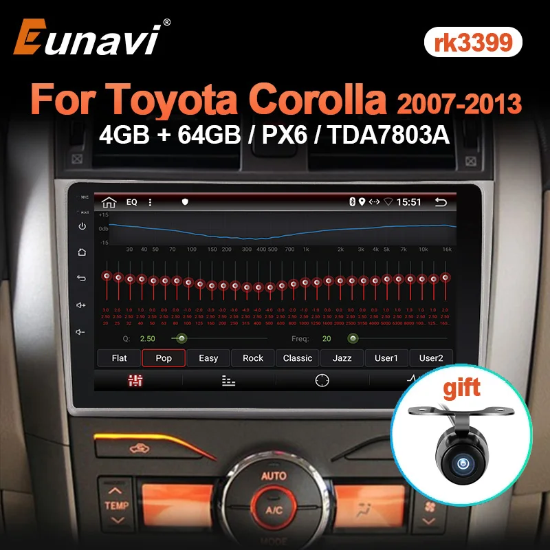 

Eunavi 2 Din Android 10 Car Radio Multimedia Video Player For Toyota Corolla 2007 2008 2009-2013 Head unit 4G 64G 9inch Screen