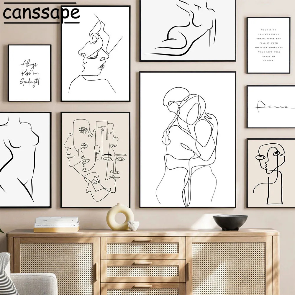 Абстрактная канва принты живопись на линии тела парные обнимательные плакаты