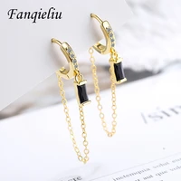 fanqieliu stamp 925 silver needle gold color chain zircon drop earrings for women trendy jewelry girl gift new fql20283