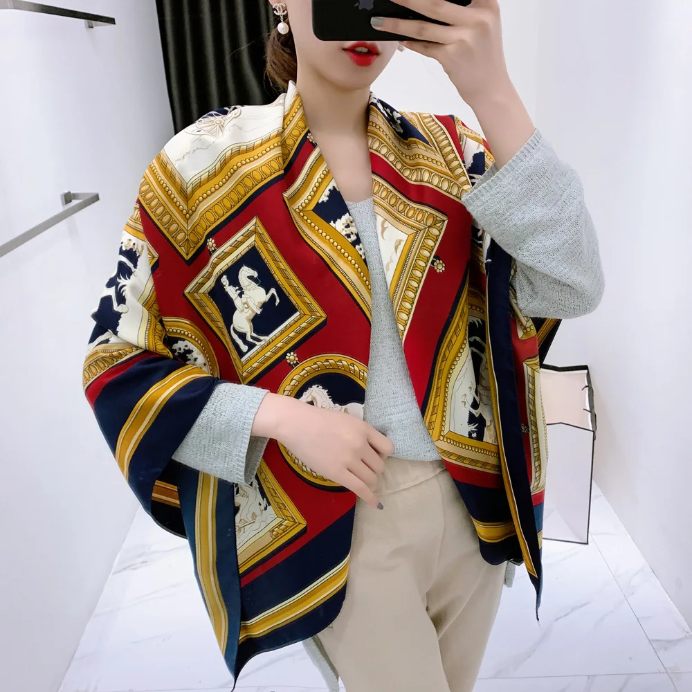 Женский саржевый шелковый шарф роскошный брендовый квадратный в европейском