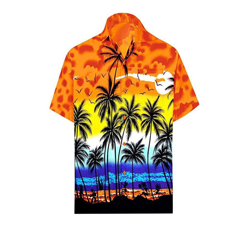 2021 New Hawaiian Shirt Man Summer Short Sleeved Loose Cardigan Shirts Button Top Beach Casual Holiday Streetwear Men Clothing
