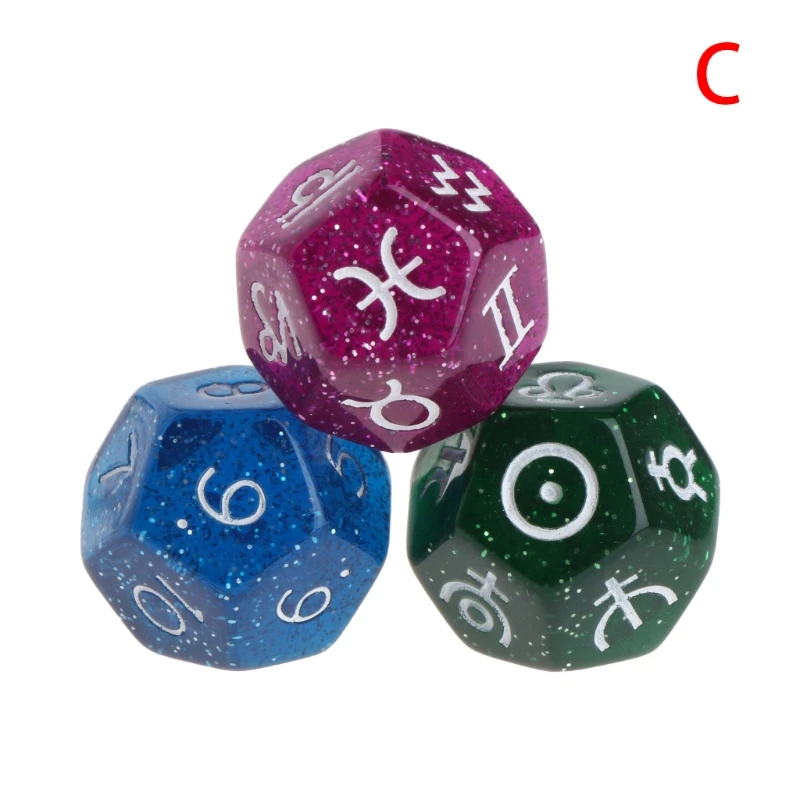 

3pcs Multicolor 12 Sided Resin Dice Astrology Tarot Constellation Divination