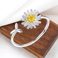 new high quality korean daisy flower elegant opening copper ring ladies adjustable wedding party engagement ring jewelry gift