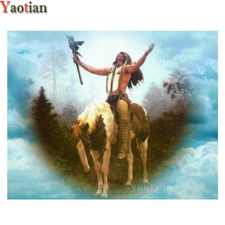 

5D Diamond Painting Indian Warrior Horse Forest Picture Full Square Rhinestone Embroidery Sale Diamond Mosaic Home Decor Gift