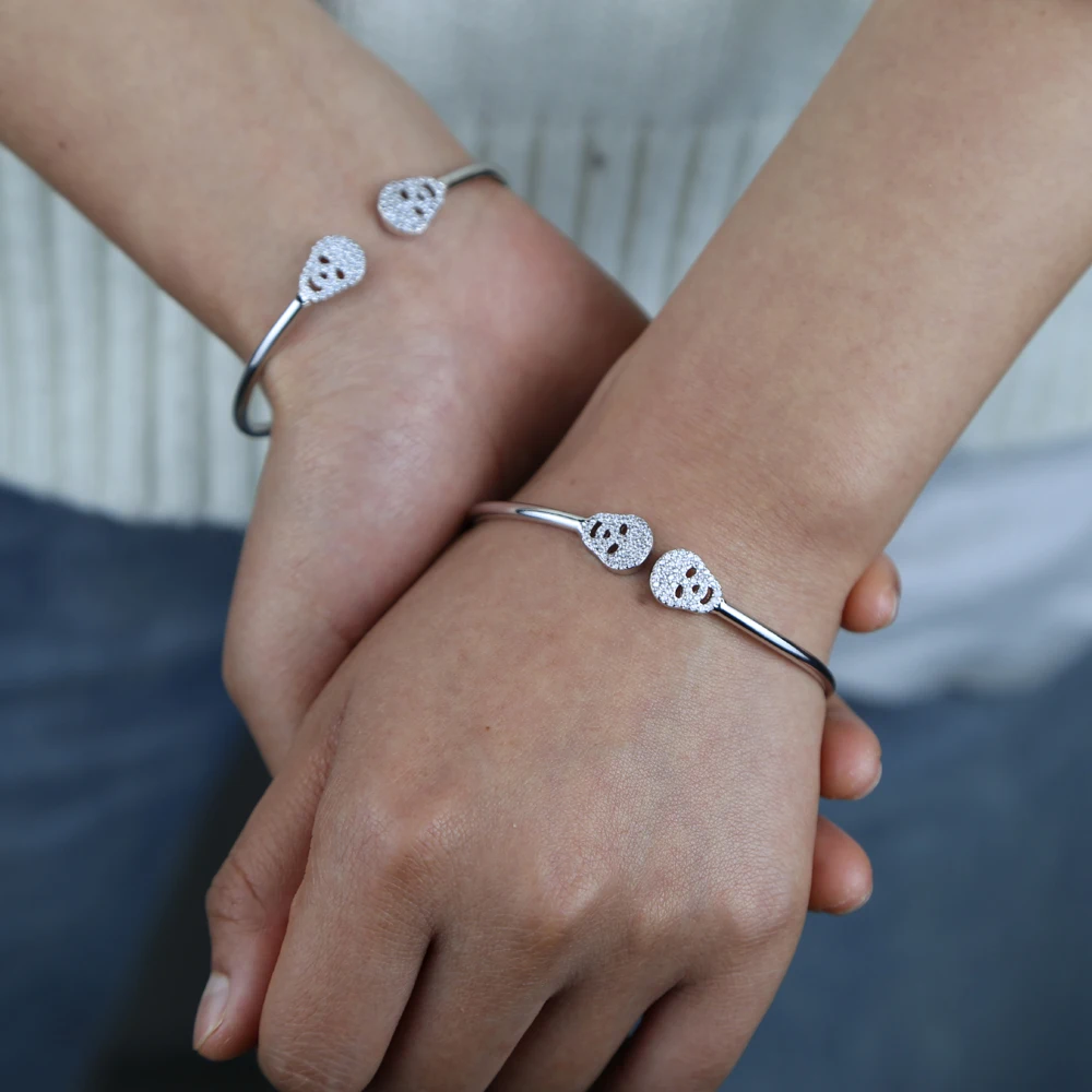 Открытый Регулируемый Браслет-манжета Продвижение Микро паве Искрящийся CZ Череп