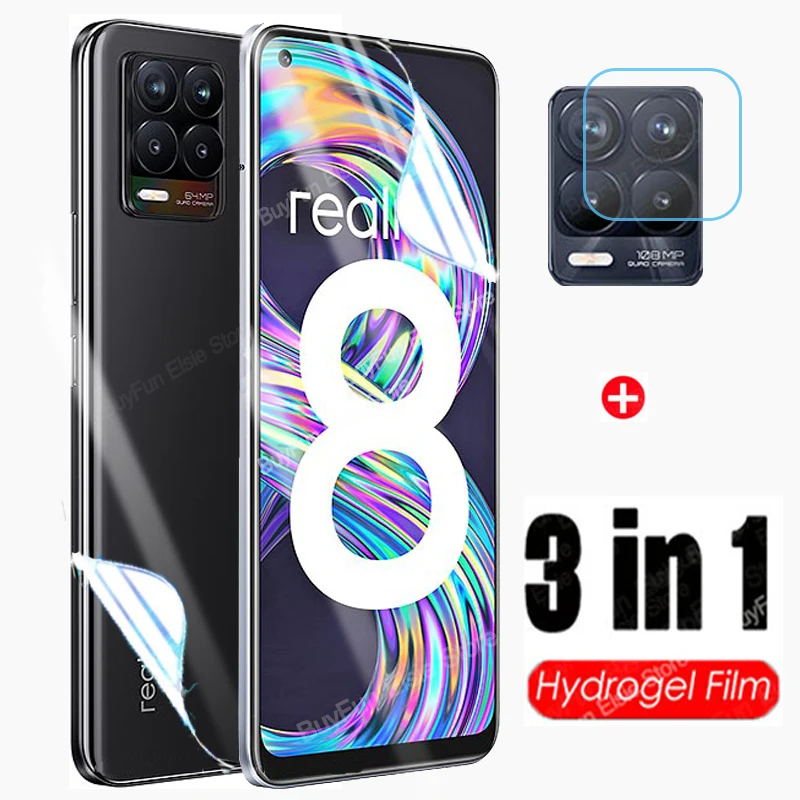 

3 in 1 Hydrogel Film On For Oppo Realme 8 Screen Protector & Camera Lens For Realme Real me 8 Pro 8Pro Protective Film Not Glass