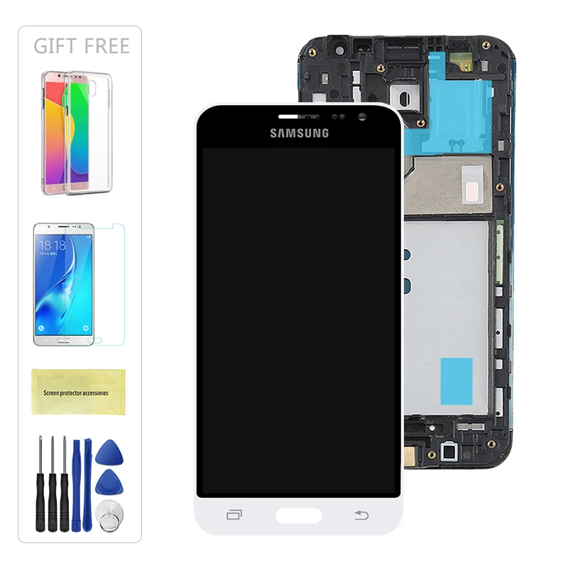 J320f ЖК-дисплей для samsung Galaxy J3 J320 J320F J320H J320FN J320M ЖК-дисплей сенсорный экран дигитайзер Рамка регулировка яркости - Color: White With Frame