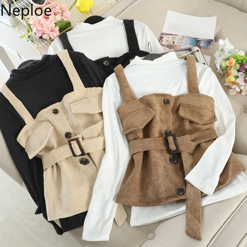 Neploe Модный женский комплект из 2 предметов водолазка одноцветная Нижняя футболка