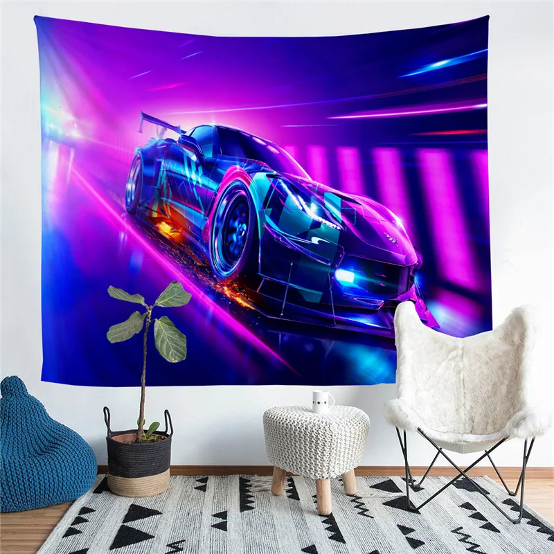 

Декоративный настенный гобелен с принтом спортивного автомобиля для гостиной, коврик для йоги, домашний декор, искусство