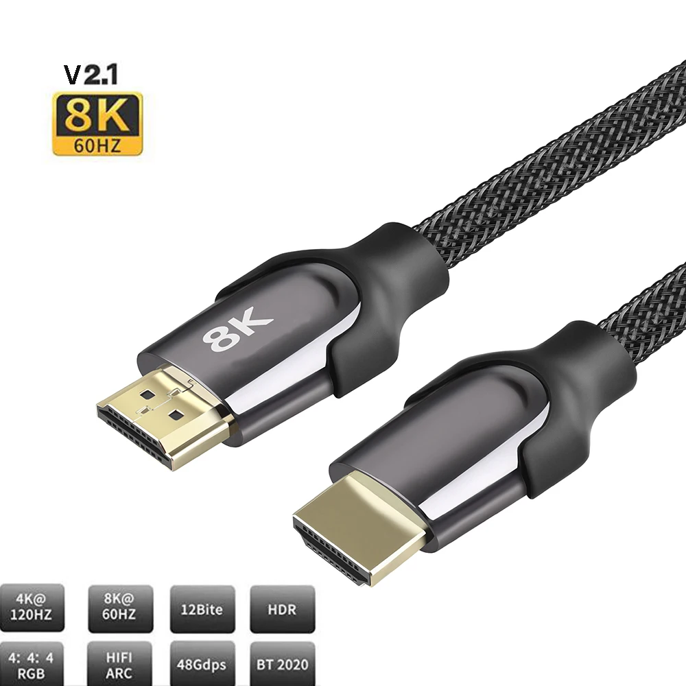 

1M 2M 3M HDMI-compatible 2.1 Cable 8K 60Hz 4K 120Hz 48Gbps ARC Video Cord for Xiaomi Xbox PS5 PS4 Chromebook Laptops Projector