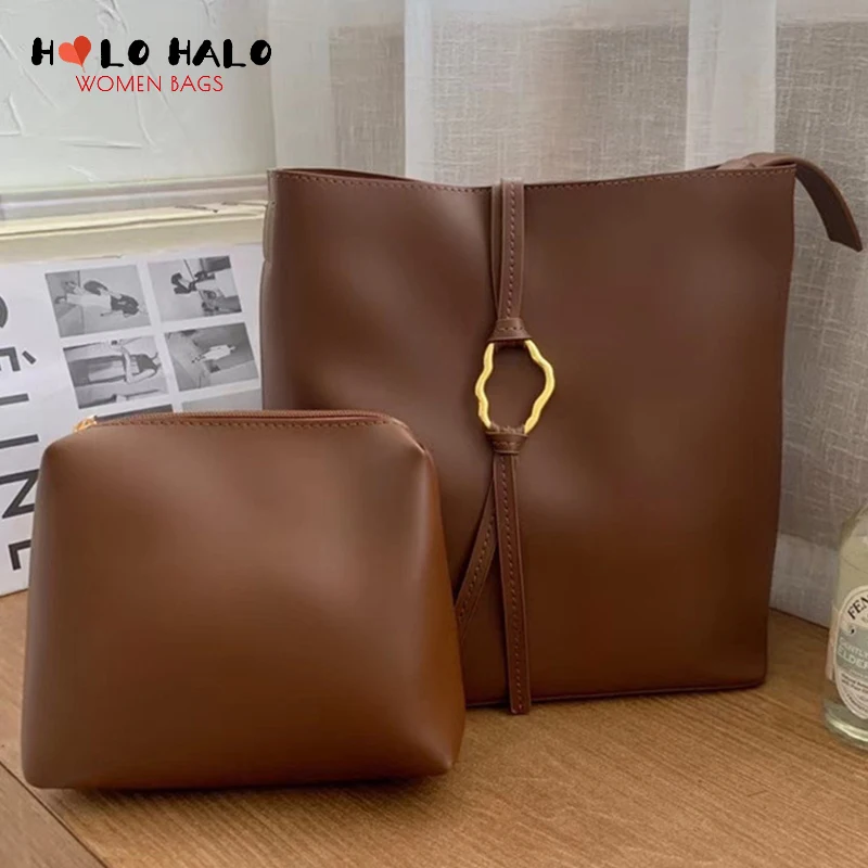 

Niche Female Crossbody Bags Fashion Shoulder Bags Casual Ladies Solid Color Leather PU Desiger Bag High Capacity Buckets Bag