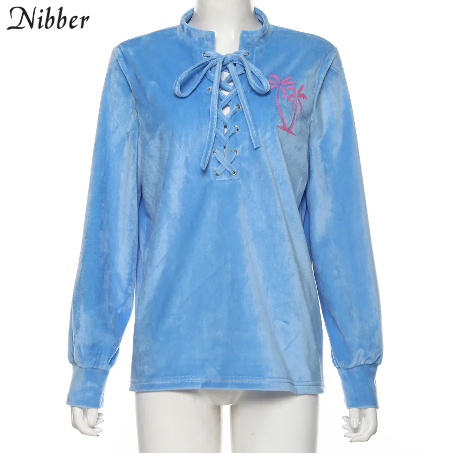 NIBBER осень зима Harajuku принт фланель Свободный Топ для женщин t-shirt2019street повседневное Высокое Качество уличная одежда пуловер тройники