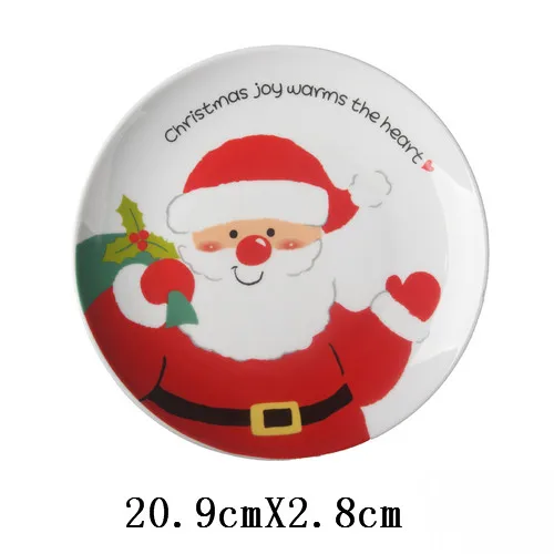 8 inch Christmas Santa Claus round ceramic dish tableware sashimi plate sushi snack cake steak salad storage decorative plate - Цвет: B
