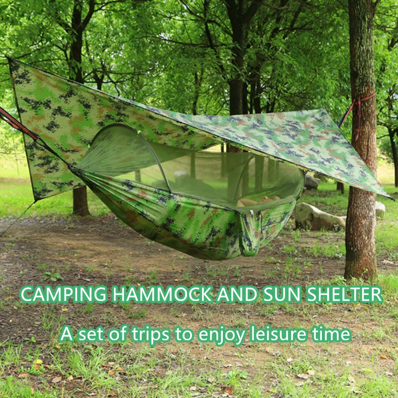 

Pop-Up Portable Camping Hammock with Mosquito Net and Sun Shelter,Parachute Swing Hammocks Rain Fly Hammock Canopy Camping Stuff