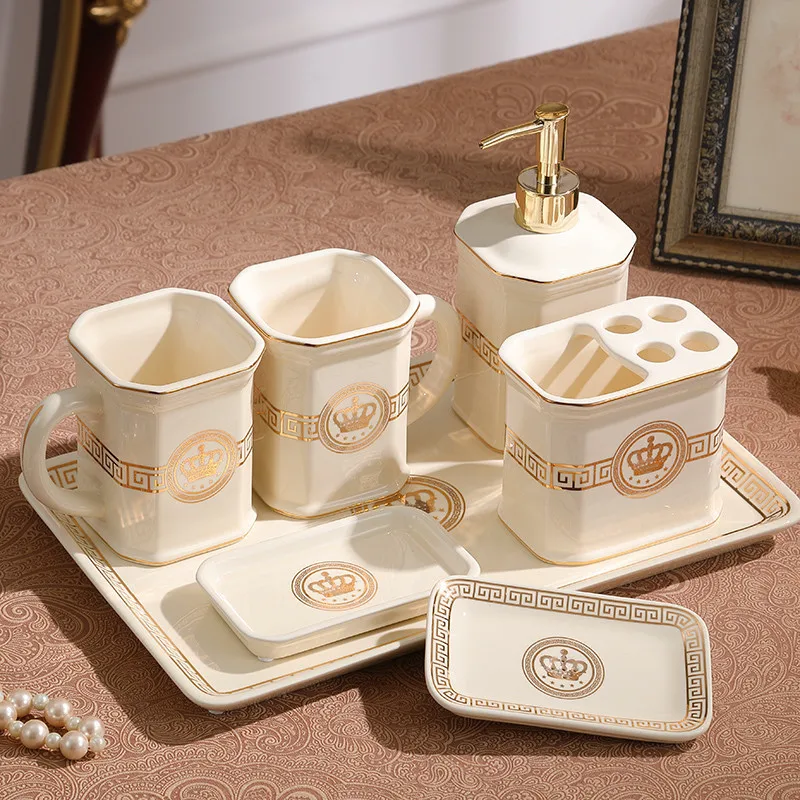 

Bathroom Accessories Set Ceramic Soap Dispenser Soap Dish Toothbrush Holder Gargle Cups Bathroom Wash Suit Wedding gifts