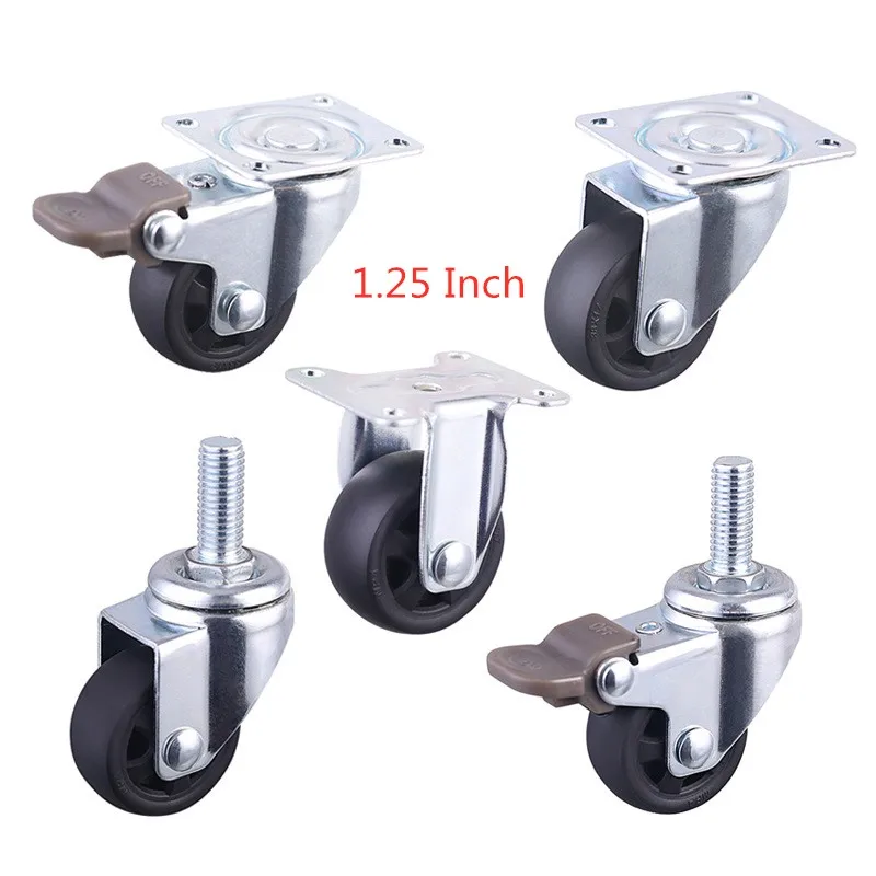 

4 Pcs/Lot 1.25 Inch Black PP Caster Flat Light Universal Wheel Sofa Coffee Table Pulley