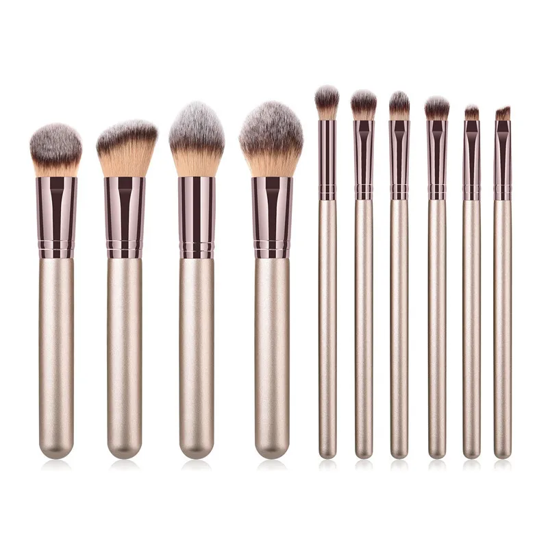 10PCS Makeup Brushes Set Wooden Handle Champaign Gold For Eyeshadow Blush Brush Cosmetic Tools Kits