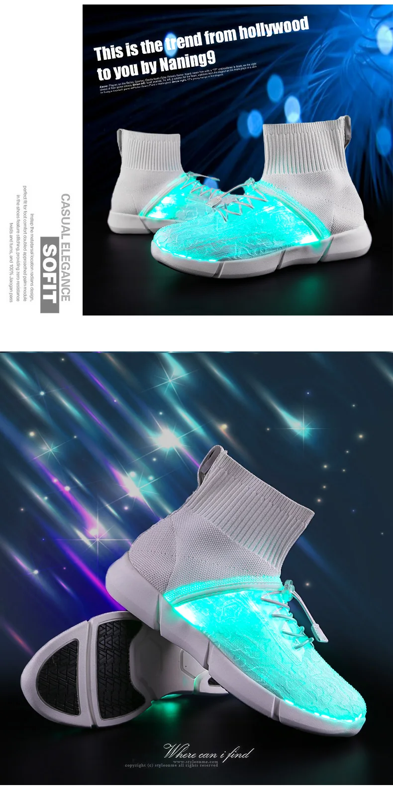 ULKNN Fiber Optic USB Recharge Glow Shoes Boys Girls Shoes Lightweight Running Sneakers LED Light Summer Shoes