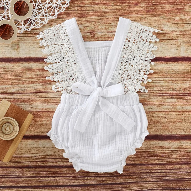 

2021 0-18M Cotton Baby Girl Clothes Toddler Baby Girls Sleeveless Lace Bow Romper For New Born Infant Jumpsuit Playsuit For Girl