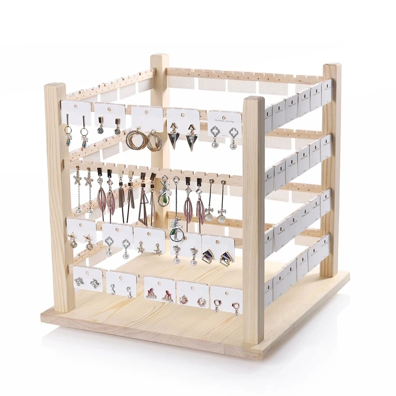 

Solid Wood Rotating Earring Rack Rotatable Jewelry Rack Jam Earrings Display Storage Display Rack with Turntable