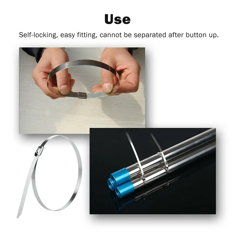 

100-pack Stainless Steel 12" Exhaust Wrap Coated Metal Locking Cable Zip Ties Stainless Steel Stainless steel straps