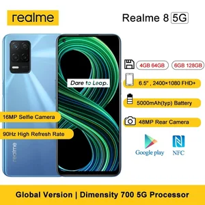 global russian version realme 8 5g nfc dimensity 700 90hz display mobilephone 5000mah 48mp triple camera 4gb 64gb smart phone free global shipping
