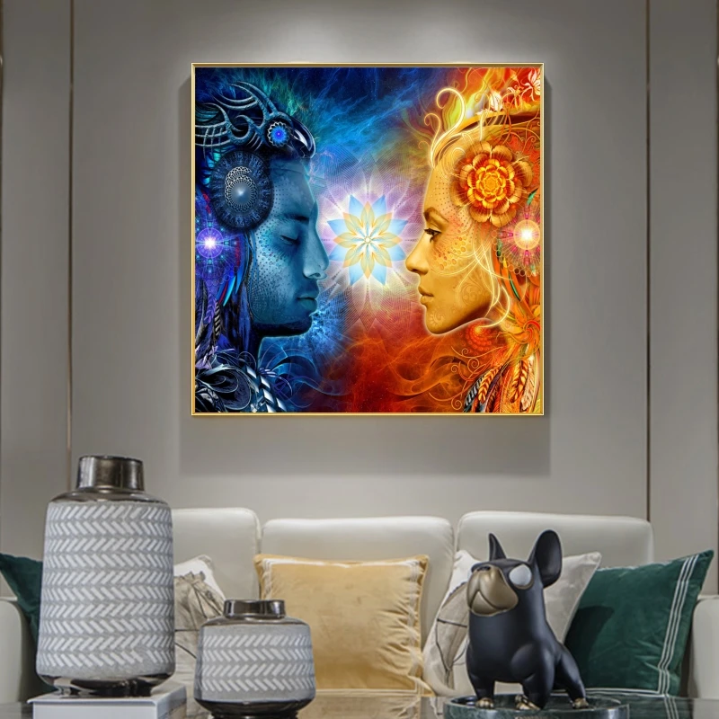 Tantra Shiva and Shakti настенная Картина на холсте индуистские боги абстрактные поцелуи