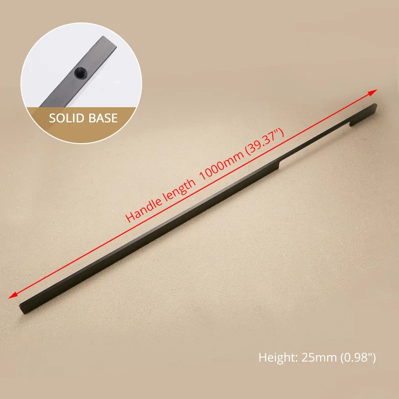Black Length 1000mm KAK 5 шт. черные ручки для шкафа из твердого алюминиевого сплава кухонная дверная ручка для шкафа ручки для выдвижных ящиков оборудование для обработки мебели - Цвет: Black Length 1000mm