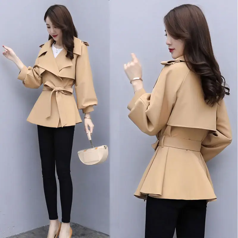 

Женская ветровка, короткое пальто средней длины, цвета хаки, весна-осень, 2020