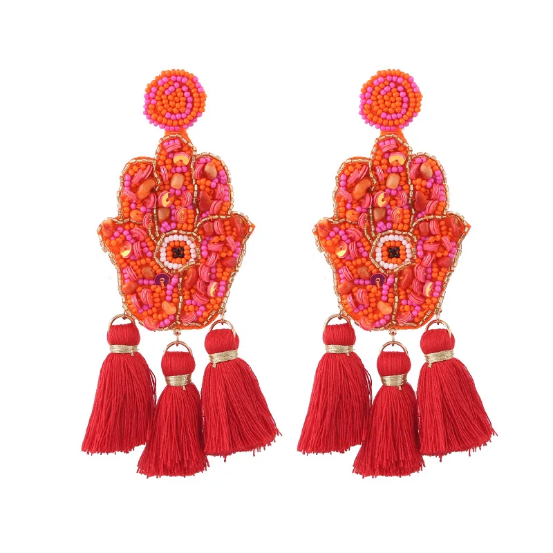 E1265 Red Sehuoran богемная Кисточка Серьги палец Pendientes Oorbellen Кристалл Длинные висячие Висячие серьги для женщин эффектные ювелирные изделия - Окраска металла: E1265 Red
